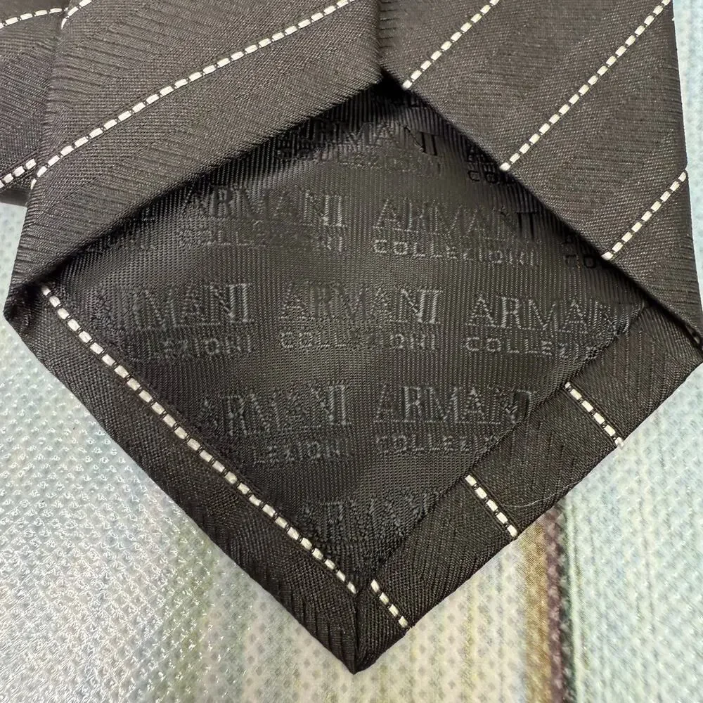 Armani Collezioni Silk Tie Black And White Stripe Men's Necktie Made in Itally